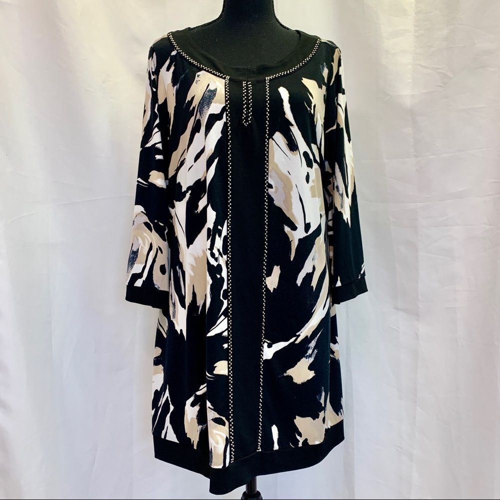 STYLE & Co. Black tan Ivory silver beaded detail dress size 1X